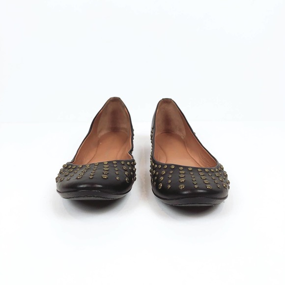 Sigerson Morrison Leather Brown Flats with Brass Studs - Picture 4 of 10